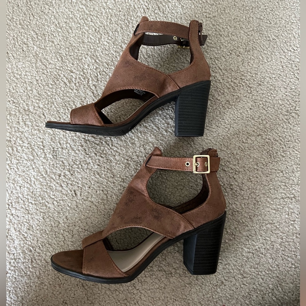 Brown Block Wedge Heels